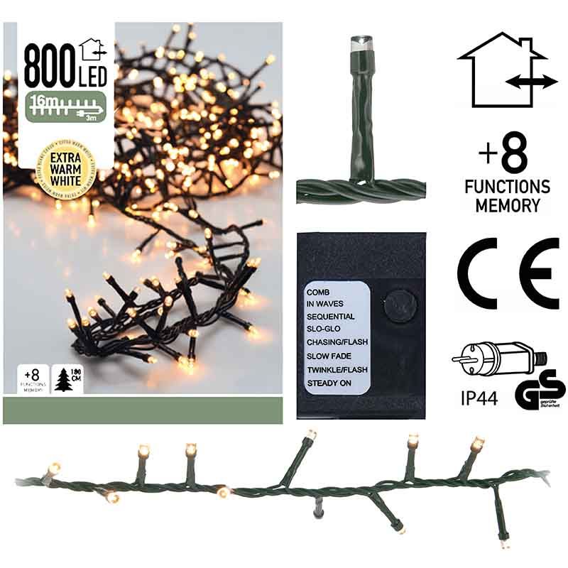 ds25996-1.jpg Micro Cluster 800 LED's -16 meter - extra warm wit - 8 functies + geheugen