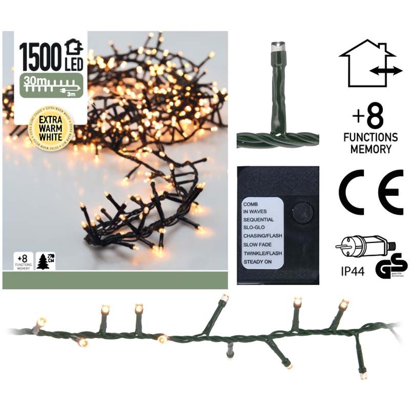 ds25999-1.jpg Micro Cluster 1500 LED's - 30 meter - extra warm wit - 8 functies + geheugen