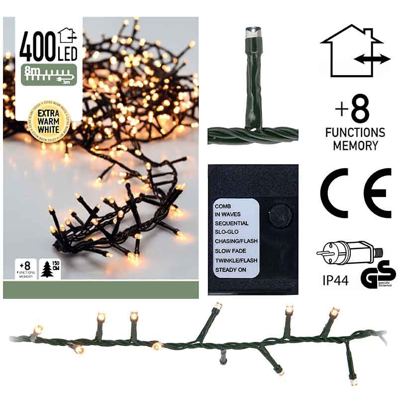 ds26009-1.jpg Micro Cluster - 400 LED- 8 meter - extra warm wit - 8 functies + geheugen