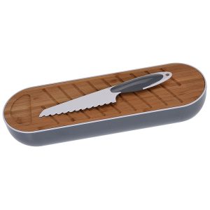 Stokbroodbox met snijplank en broodmes grijs